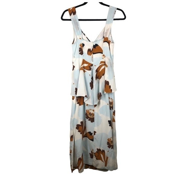 Anthropologie Postmark Pamela Silk Floral Dress Babydoll Blue Brown 4 Petite - Picture 6 of 10